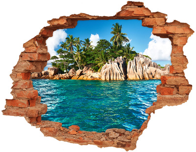 Hole wall sticker Exotic beach with palm trees
