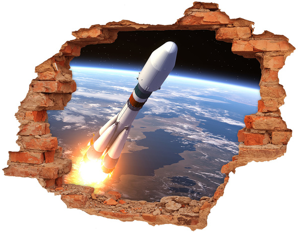 Hole wall sticker Rocket launch in space