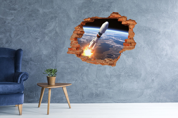 Hole wall sticker Rocket launch in space