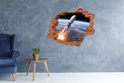 Hole wall sticker Rocket launch in space