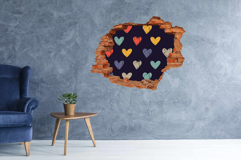 Hole wall sticker Colorful hearts