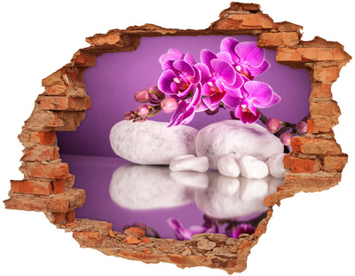 Hole in the wall decal Orchid on a background of stones