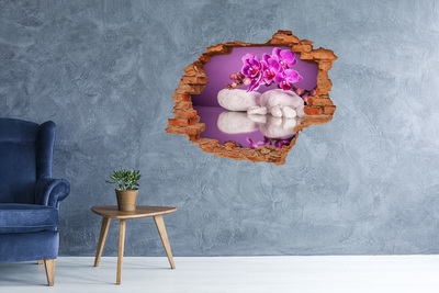 Hole in the wall decal Orchid on a background of stones