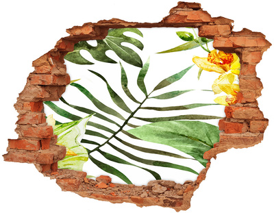 Hole wall sticker Green palm tree through a hole in the wall