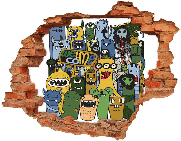 Hole in the wall sticker Colorful Monsters in a Hole in the Wall