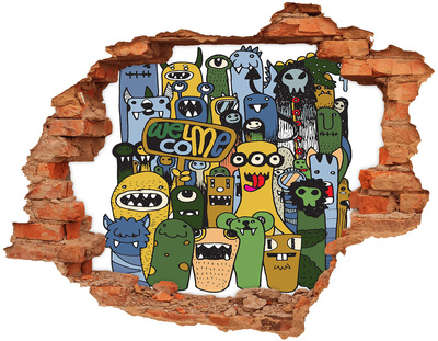 Hole in the wall sticker Colorful Monsters in a Hole in the Wall