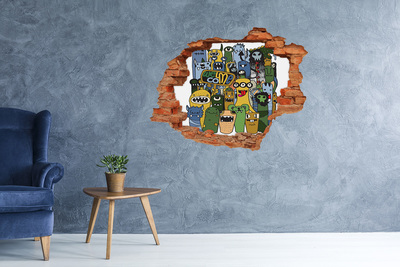 Hole in the wall sticker Colorful Monsters in a Hole in the Wall