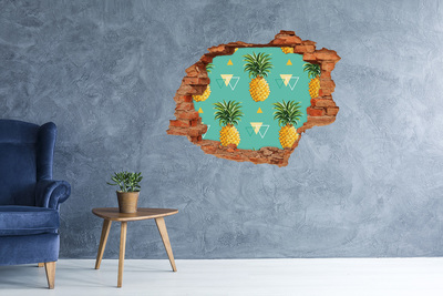 Hole in the wall sticker Pineapples on a turquoise background