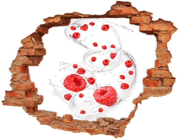 Hole in the wall decal Raspberries with milk