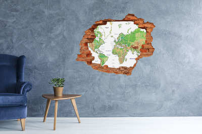 3D wall hole wallpaper World map through a hole in the wall