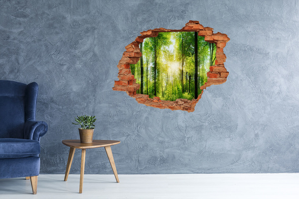 Hole in the wall sticker Green forest with sun rays