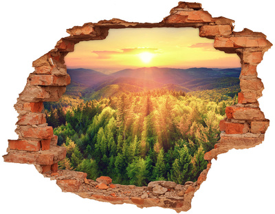 Hole wall sticker Golden rays of sunshine in the forest
