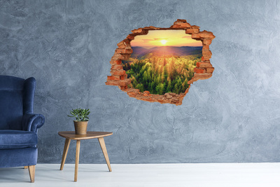 Hole wall sticker Golden rays of sunshine in the forest