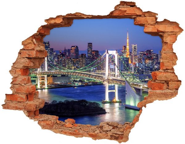 Hole in the wall decal Tokyo Bridge at Night