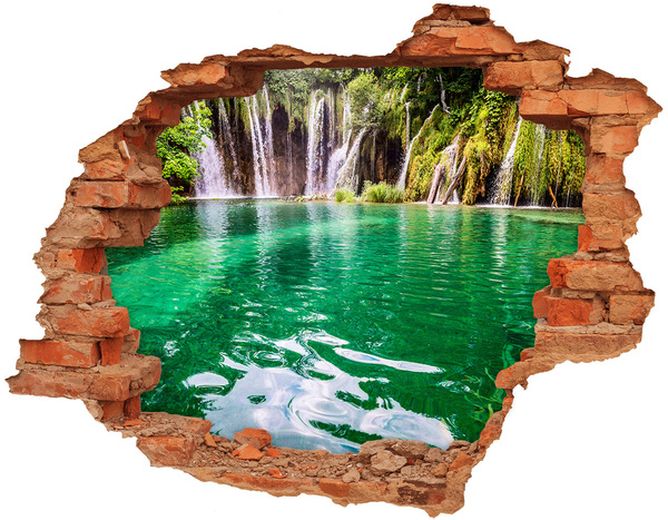 3D wall hole Tropical paradise with a waterfall