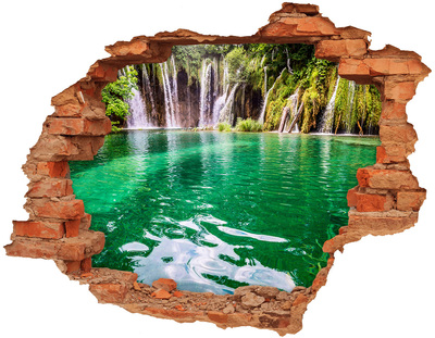 3D wall hole Tropical paradise with a waterfall