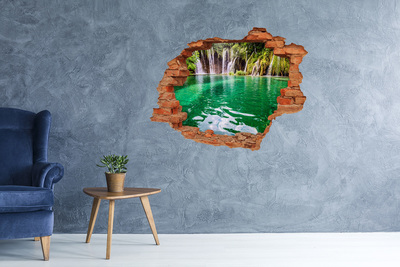 3D wall hole Tropical paradise with a waterfall