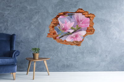 Hole wall sticker Magnolia flowers in a hole in the wall