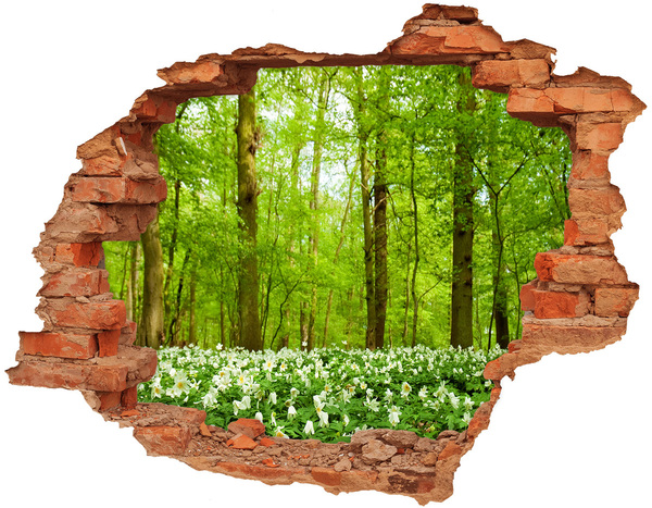Hole wall sticker A green forest in blooming flowers