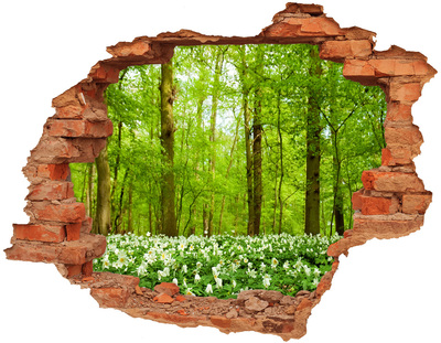 Hole wall sticker A green forest in blooming flowers