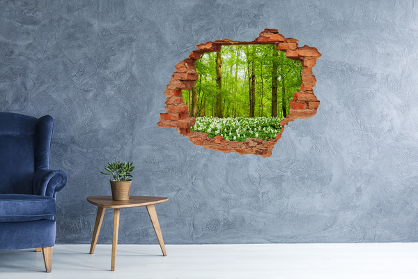 Hole wall sticker A green forest in blooming flowers