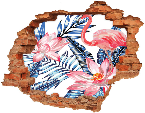 Hole wall sticker Tropical paradise with flamingos