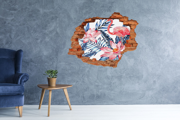Hole wall sticker Tropical paradise with flamingos