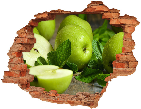 3D wall hole Green apples in the garden