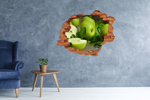 3D wall hole Green apples in the garden