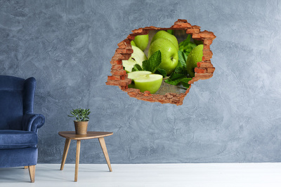 3D wall hole Green apples in the garden