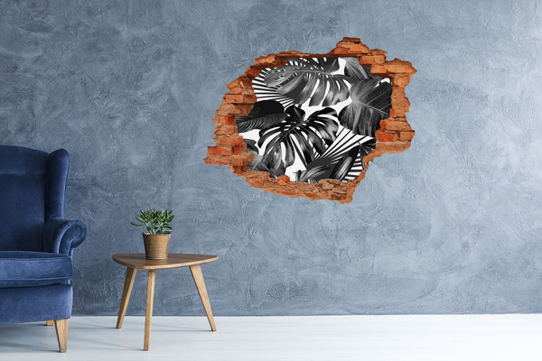Hole wall sticker Tropical jungle in monochrome