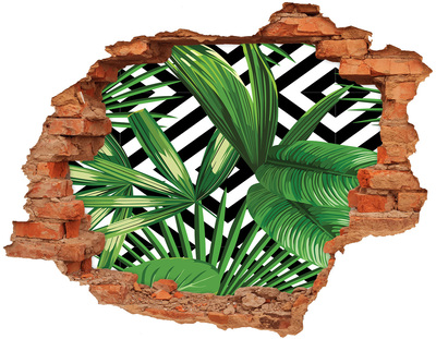 3D wall hole wallpaper Tropical leaves