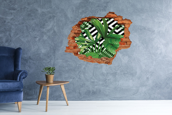 3D wall hole wallpaper Tropical leaves