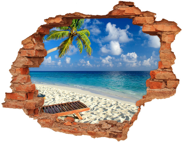 Hole in the wall sticker Tropical beach with a palm tree