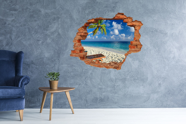 Hole in the wall sticker Tropical beach with a palm tree