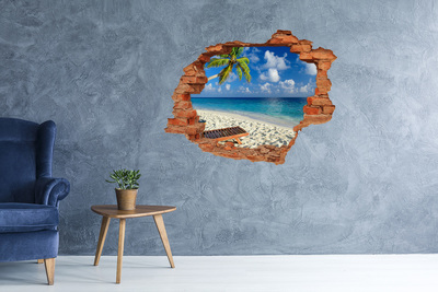 Hole in the wall sticker Tropical beach with a palm tree