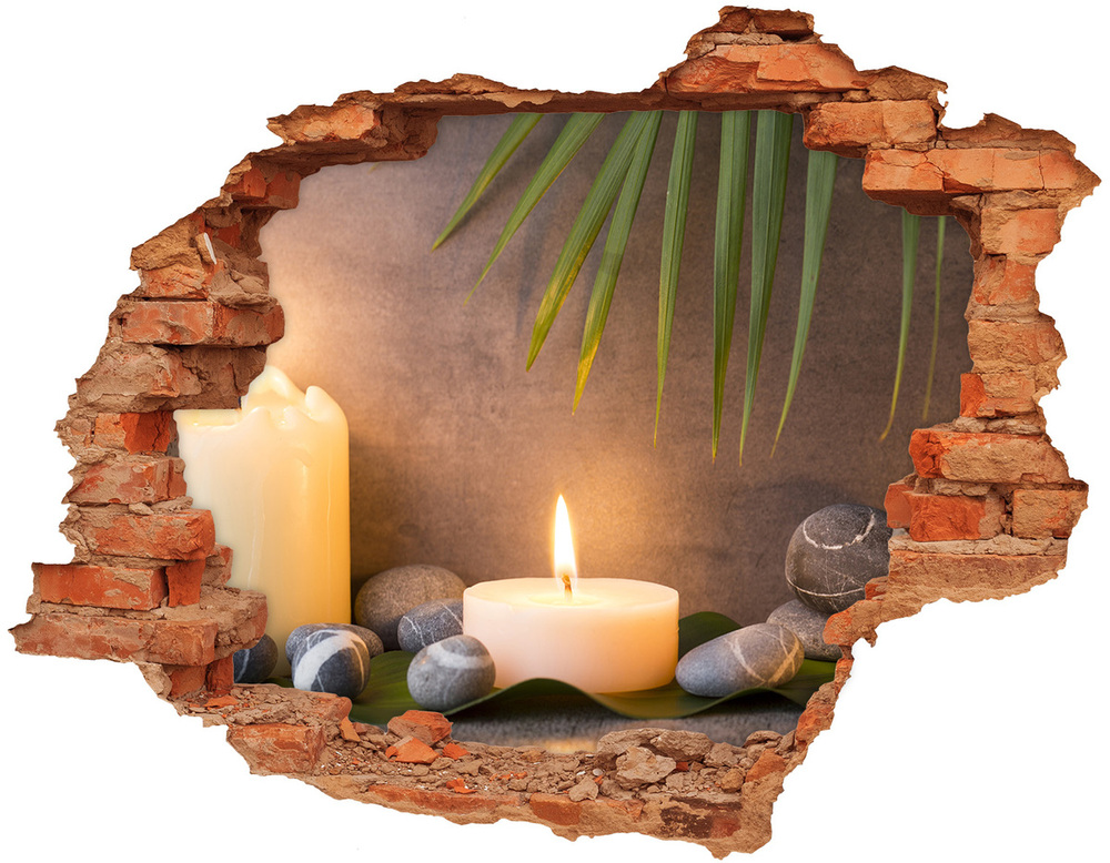 3D wall hole wallpaper Burning candles