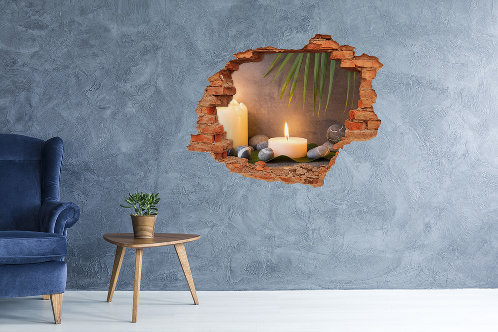 3D wall hole wallpaper Burning candles