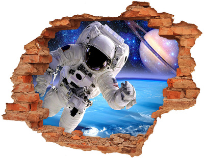 3D wall hole wallpaper Astronaut in space