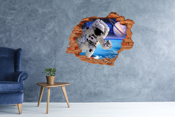 3D wall hole wallpaper Astronaut in space
