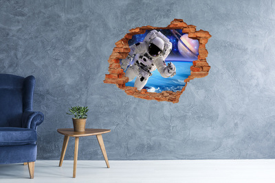 3D wall hole wallpaper Astronaut in space