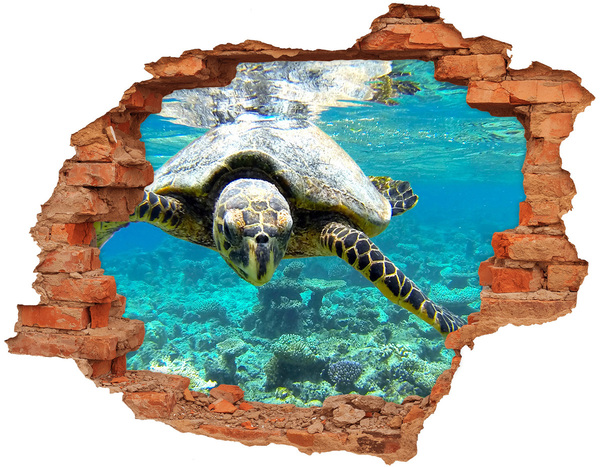 Hole in the wall sticker Sea Turtle in an Underwater Paradise