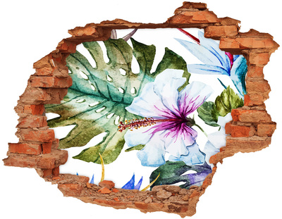 3D wall hole wallpaper Hawaiian flowers