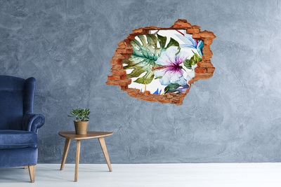 3D wall hole wallpaper Hawaiian flowers