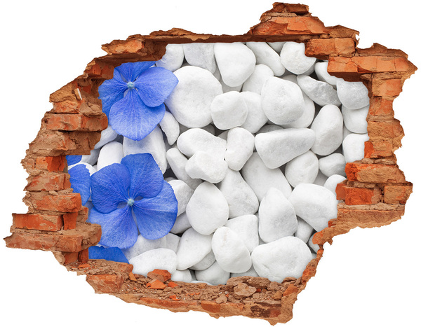 Hole in the wall decal Beach pebbles with a blue accent