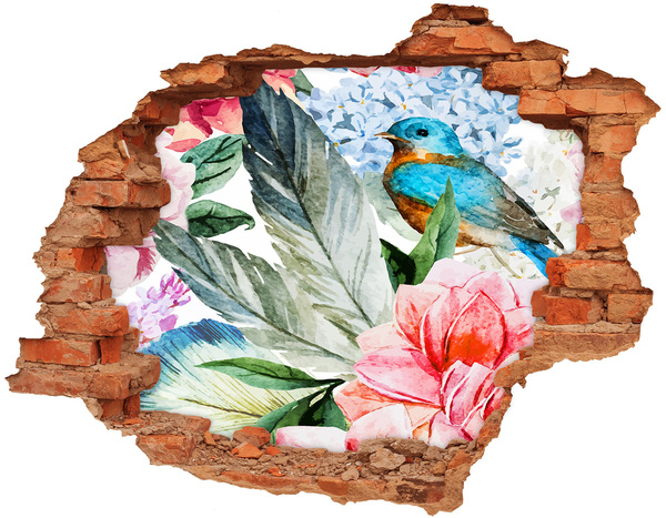 3D wall hole wallpaper Tropical paradise with a bird