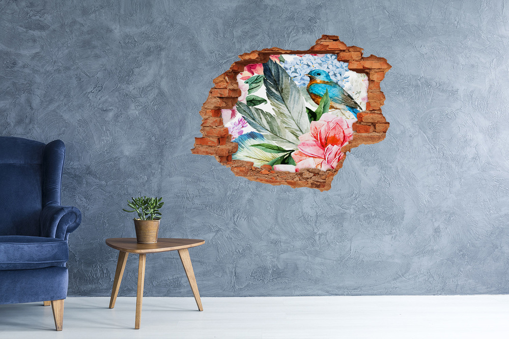 3D wall hole wallpaper Flowers and birds