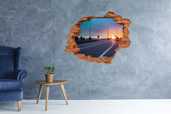 Hole wall sticker Sunset over the road