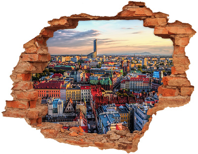 3D wall hole A bird's eye view of the city