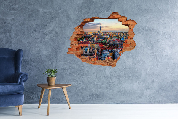 3D wall hole A bird's eye view of the city